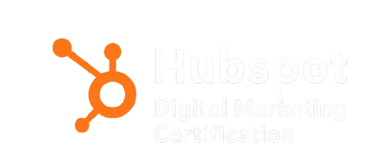 Transparent background image featuring the orange HubSpot logo with bold white text reading “HubSpot Digital Marketing Certification.”